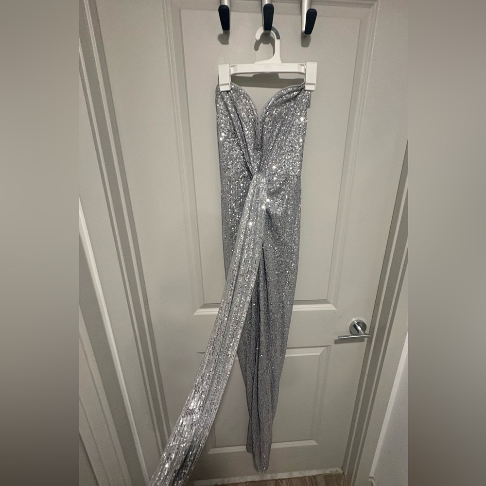 Fashion Nova Silver Sequin Maxi Dress